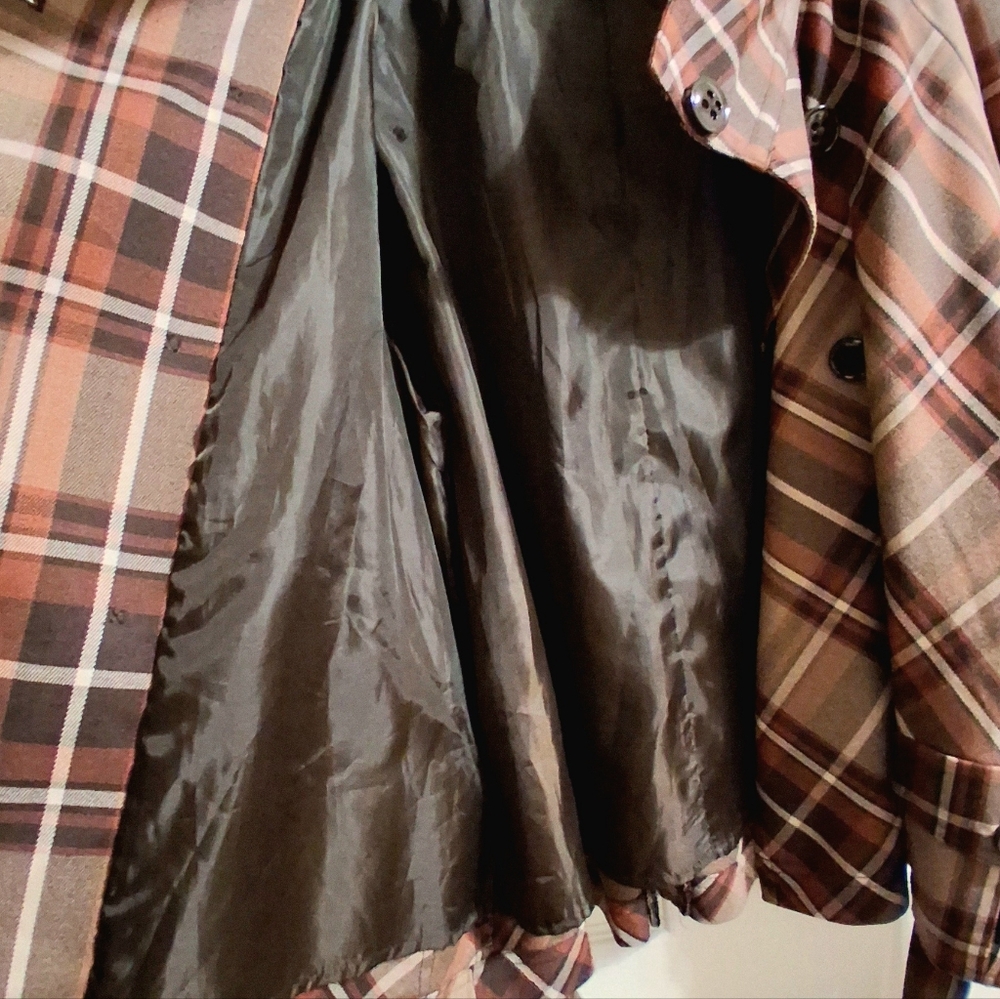 Apt 9 Brown Plaid Double Breasted High Neck Belted Styled Jacket XL - Picture 4 of 10